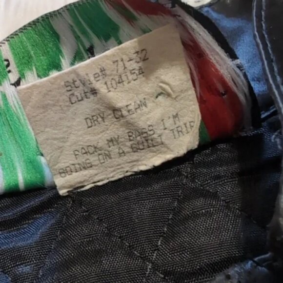 Vintage Lip Service Black Satin Quilted Zip Jacket with Rose Tag - Picture 11 of 14